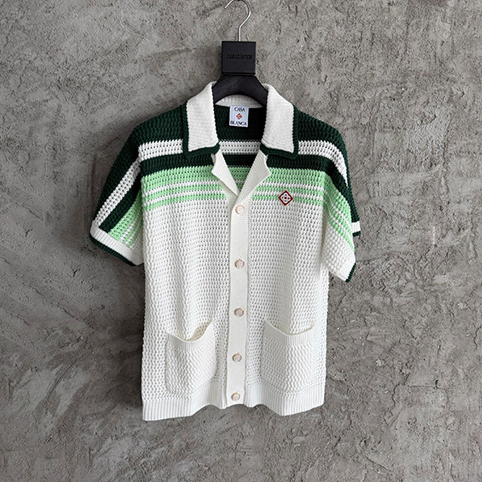 casablanca crochet knit short sleeve shirt